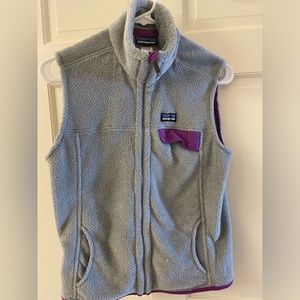 Patagonia Women's Fleece Vest Light Gray Purple Accents Size M